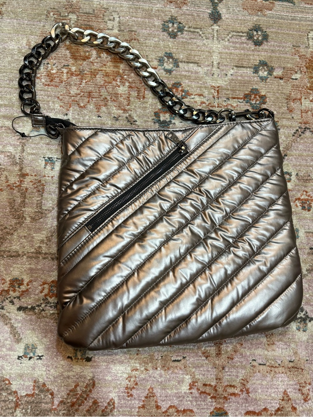 NEW Think Roylin Quilted Metallic Shoulder Bag - Silver